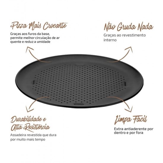 Assadeira Pizza 32cm Rochedo Gourmet Pro Revestida Antiaderente